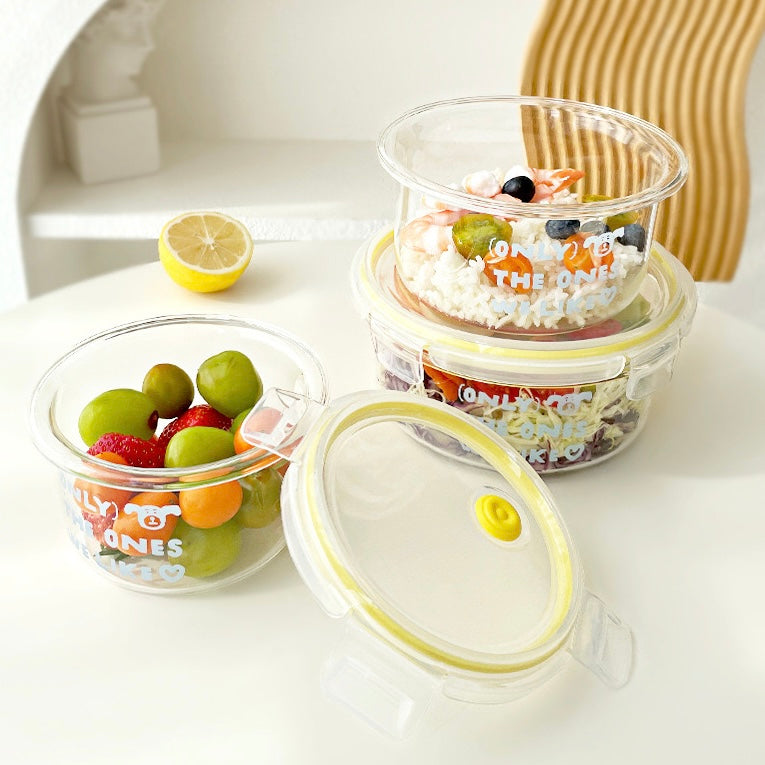 Blue Letter Round Glass Food Container – 500ML / 700ML / 1000ML