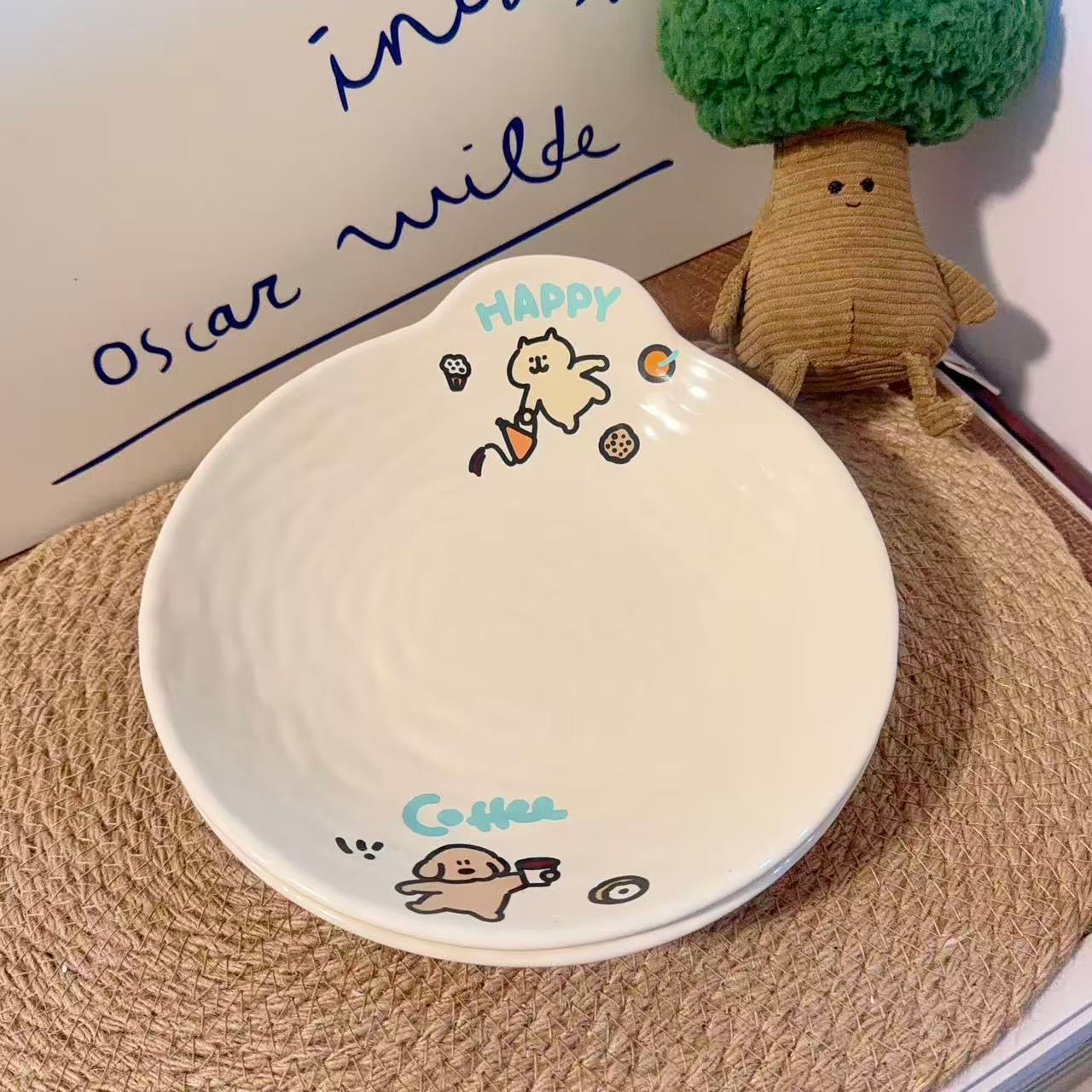 Coffee Puppy Ceramic Plate with Handle, 8-Inch