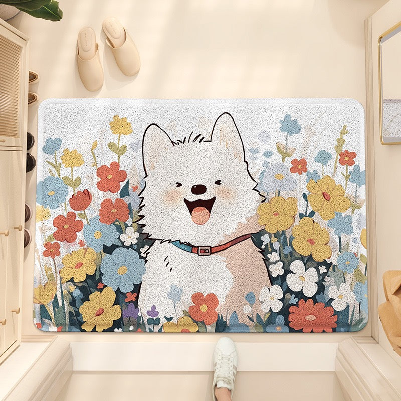 Flower Puppy Welcome Doormat - Size 60x90cm/80x120cm