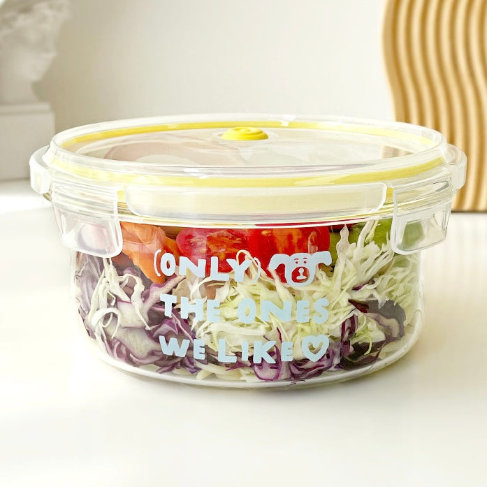 Blue Letter Round Glass Food Container – 500ML / 700ML / 1000ML