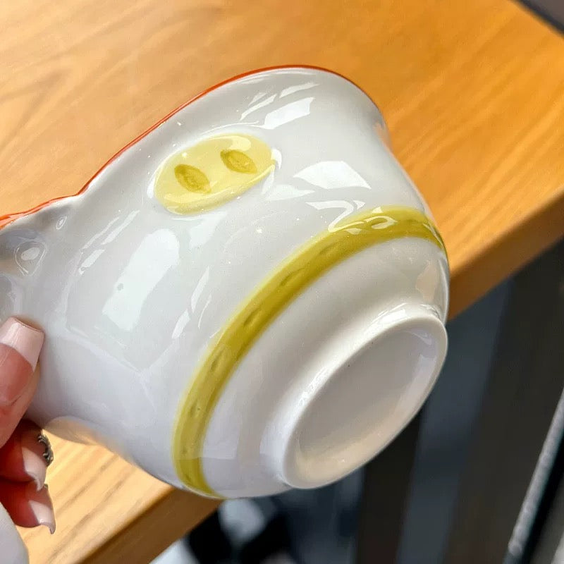 Cute Croissant-Handle Ceramic Bowl – Perfect for Yogurt & Cereal, 600ml Capacity