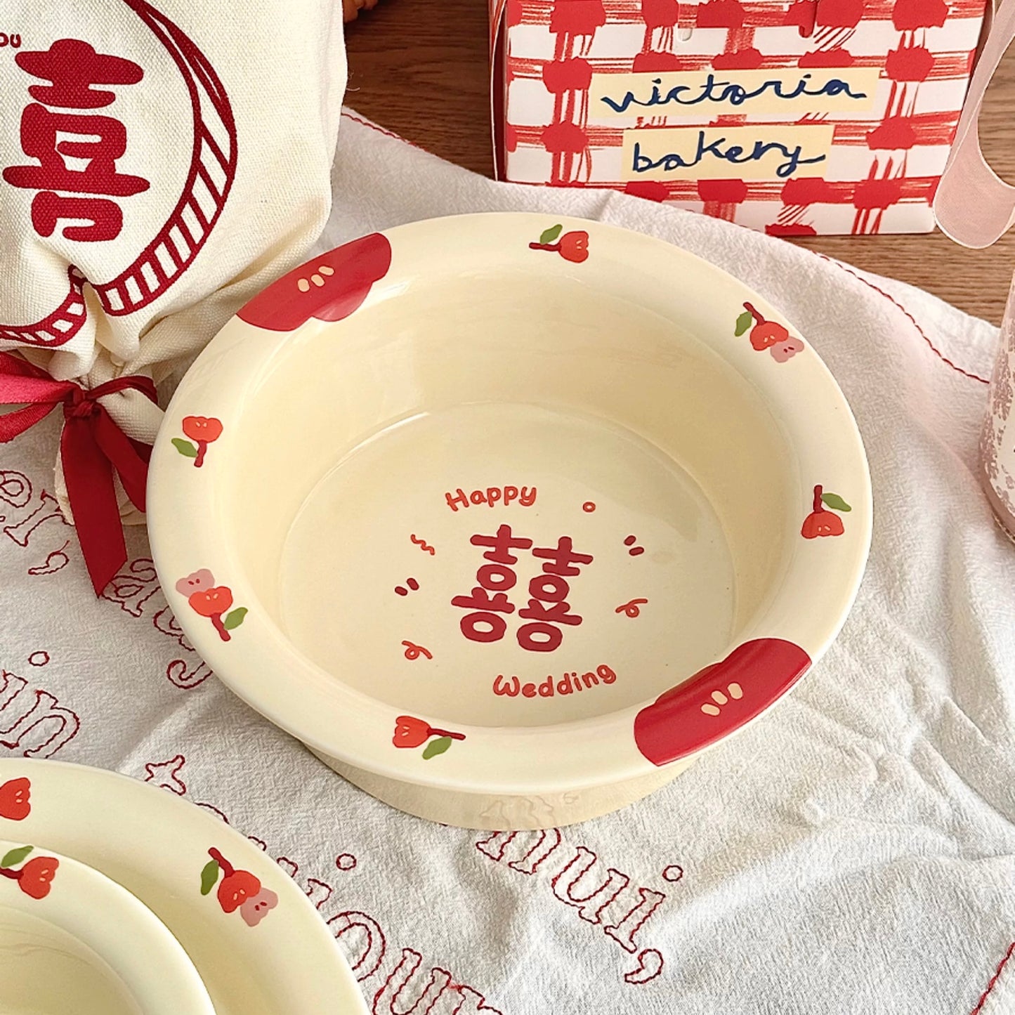 Double Happiness Wedding Ceramic Tableware Gift Set - Set of 8