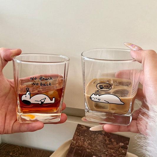 Tipsy Cat & Dog Glass Whiskey Tumbler - 300ML