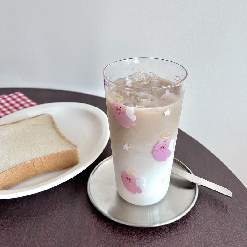 Pink Pig & Bunny Tall Glass Cup – 450ML Capacity