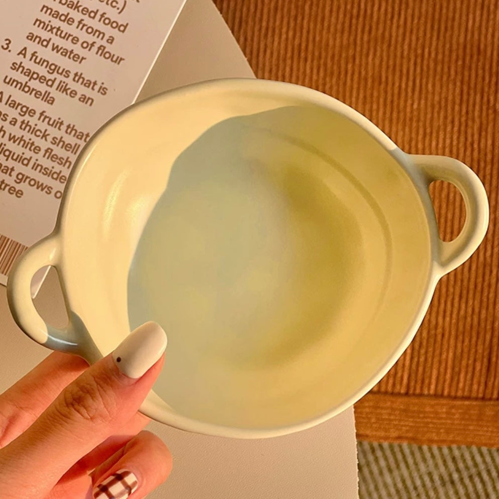 Macaron Color Double-Handle Ceramic Bowl | Three Sizes Available | 550ml, 700ml, 960ml