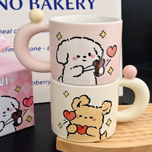 Adorable Puppy Couple Ceramic Mug – 380ml Cute Gift Box Set