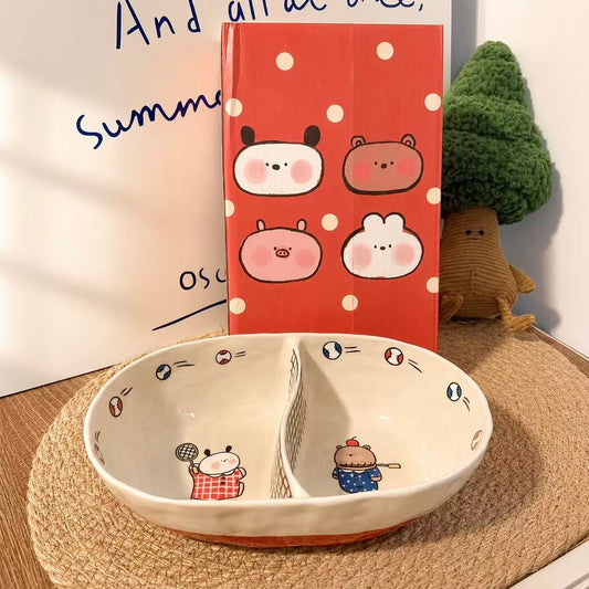 Tennis Bear Ceramic Divided Bowl - 800ML