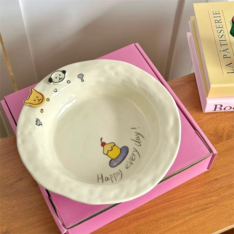 Button Puppy Deep Ceramic Plate | Gift Box Included