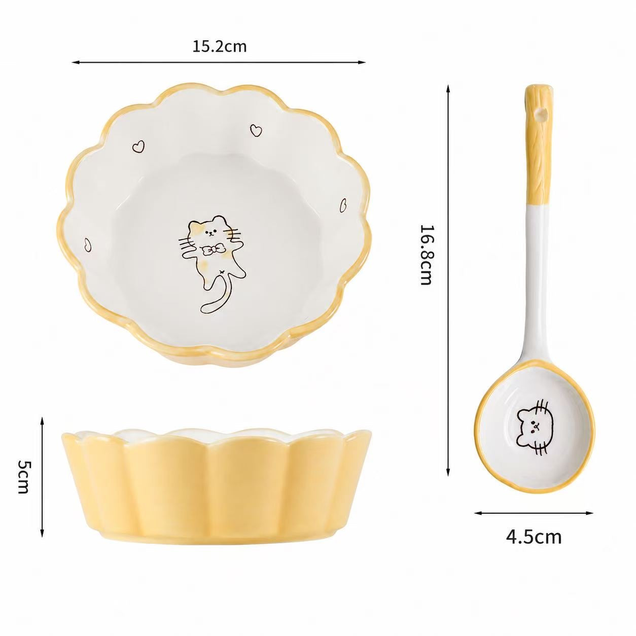 Strawberry & Lemon Ceramic Yogurt Bowl with Spoon - 400ML