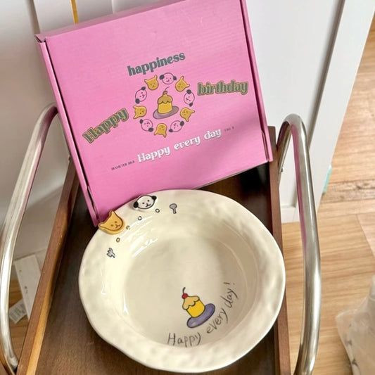 Button Puppy Deep Ceramic Plate | Gift Box Included