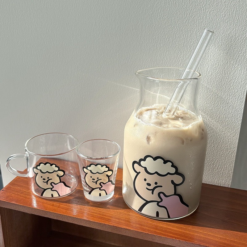 Chubby Sheep Glass Pitcher Set – Cute 4-Piece Gift Box with Cups & Straw