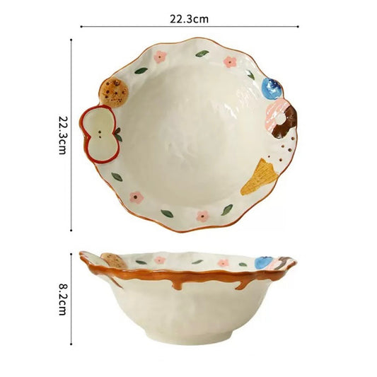 Hand-Painted Apple Embossed Ceramic Ramen Bowl – 600ML