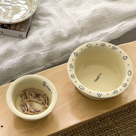 Creamy Doodle-style Ceramic Bowl - 330ML & 730ML