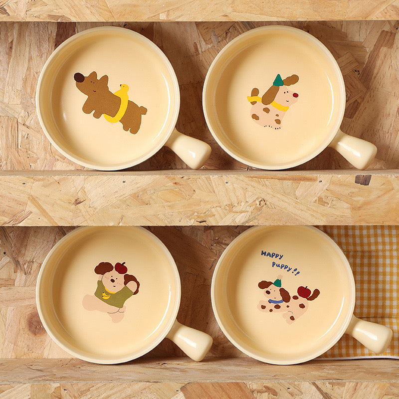 Creamy Dog Series Baking Dish with Handle - Multi-Functional Ceramic Bowl