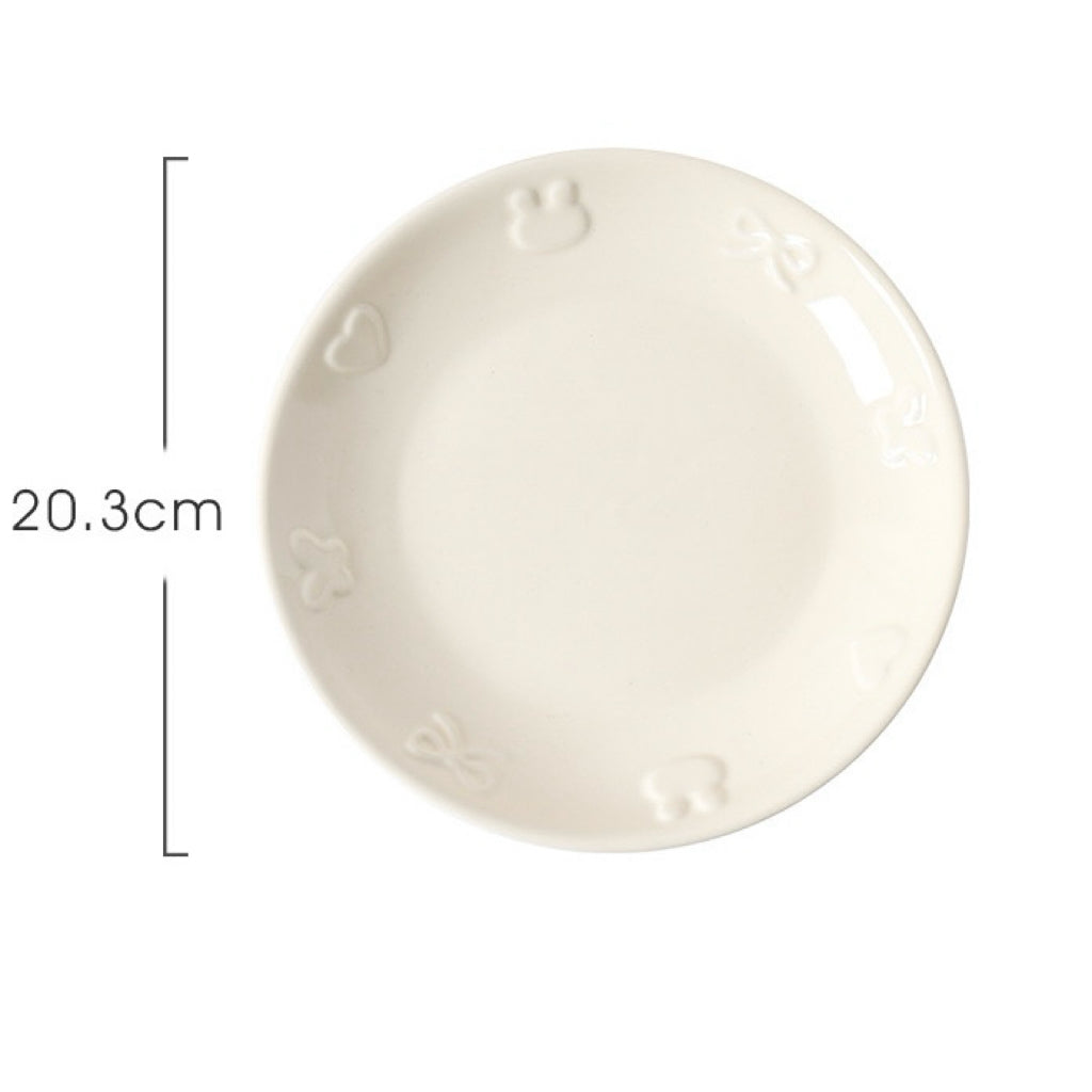 Embossed Bunny Ceramic Dinnerware Set | Pastel Pink & Cream White Tableware