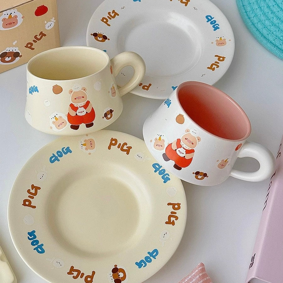 Creamy Piggy Ceramic Coffee Mug Set, 270ML Capacity