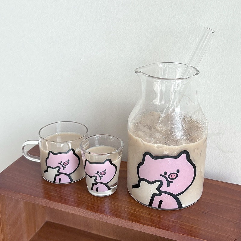 Cute Piggy Glass Pitcher Set – Cute 4-Piece Gift Box