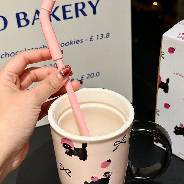 Black Cat Ceramic Cup with Lid & Straw – 520ML
