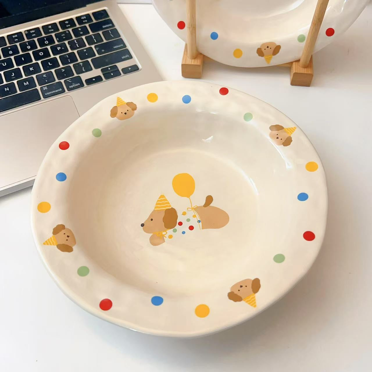 Balloon Pup Handcrafted Ceramic Deep Plate, 8.25-Inch