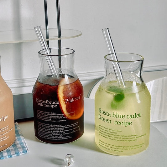 Large Capacity Glass Pitcher with Thick Straw - 650ml, Microwave Safe