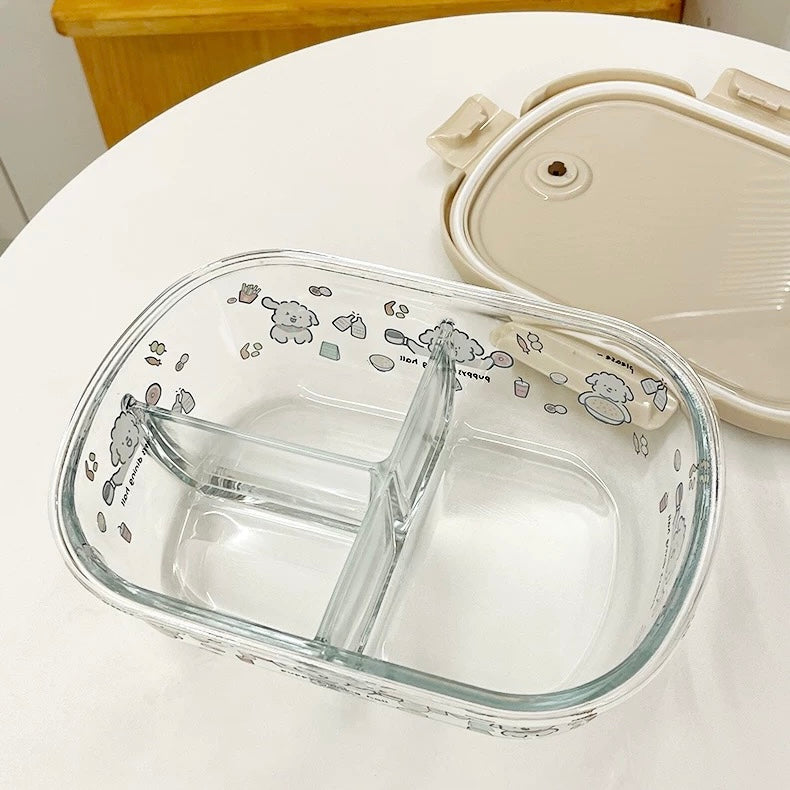 Cute Puppy Glass Food Storage Container – 1050mML Bento Box