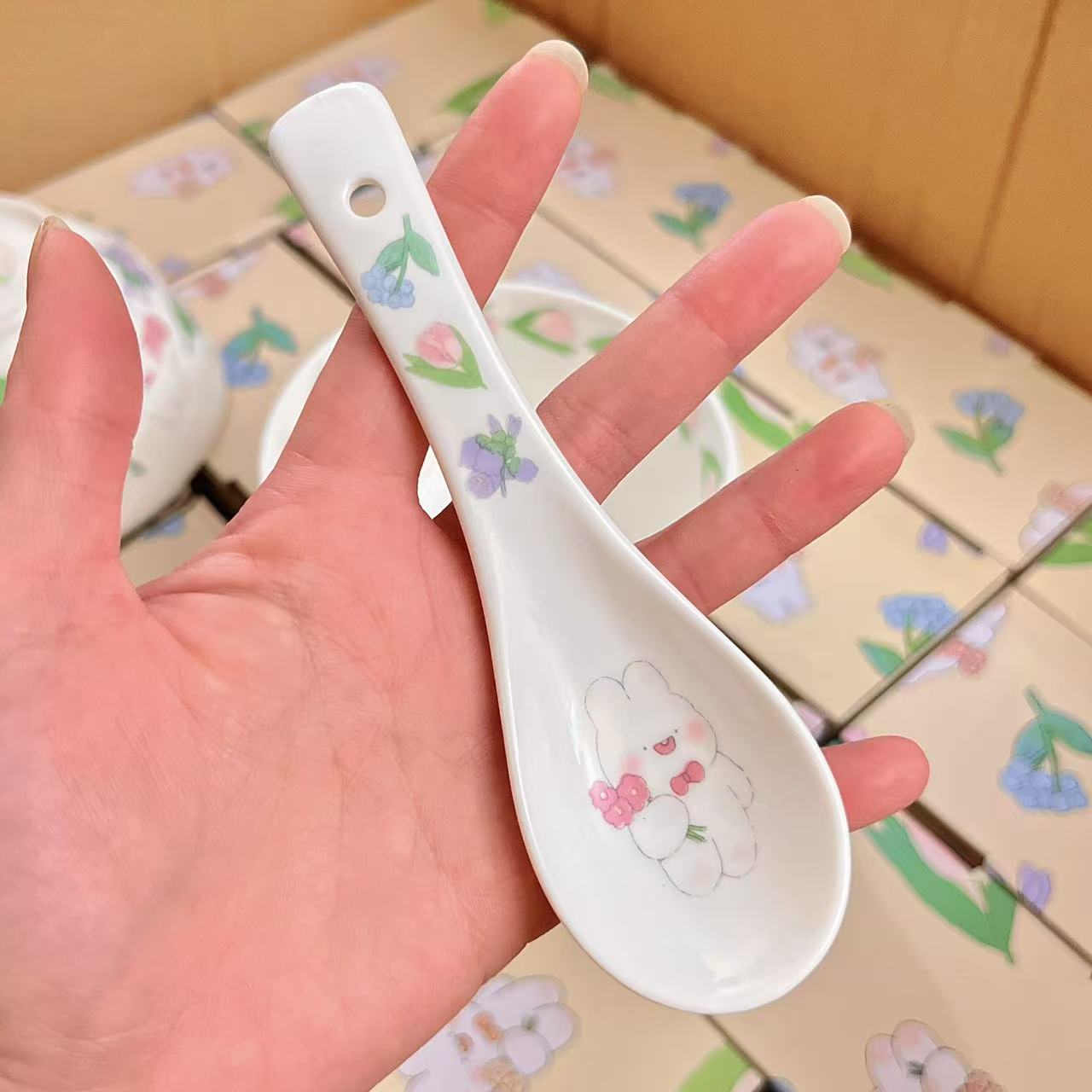 Handcrafted Bunny Ceramic Bowl & Spoon Set – 5.3” with Gift Box
