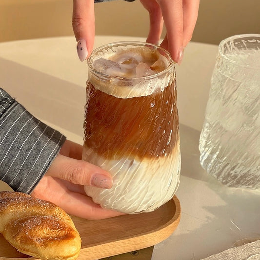 Textured Tree Pattern Glass Cup - 400ML Capacity