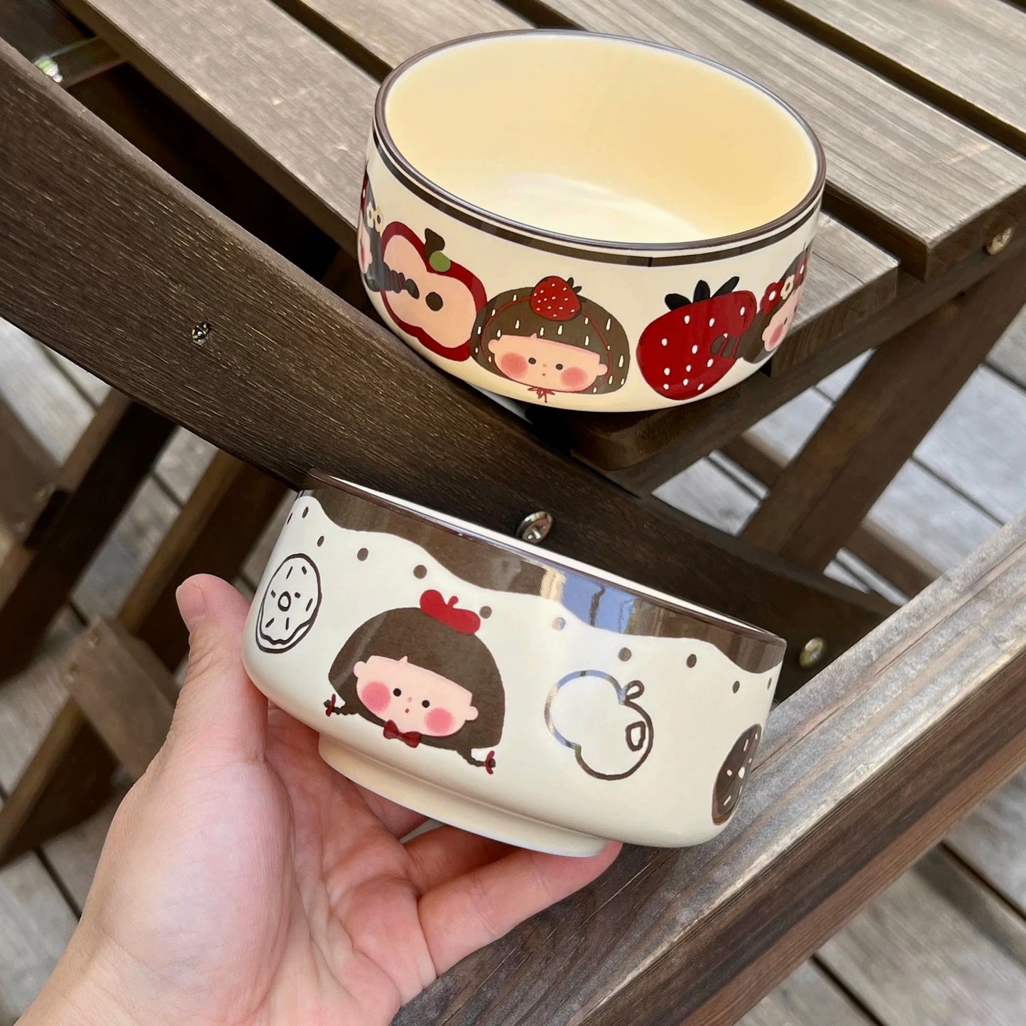 Apple Girl Hand-Painted Ceramic Cereal Bowl – 350ML