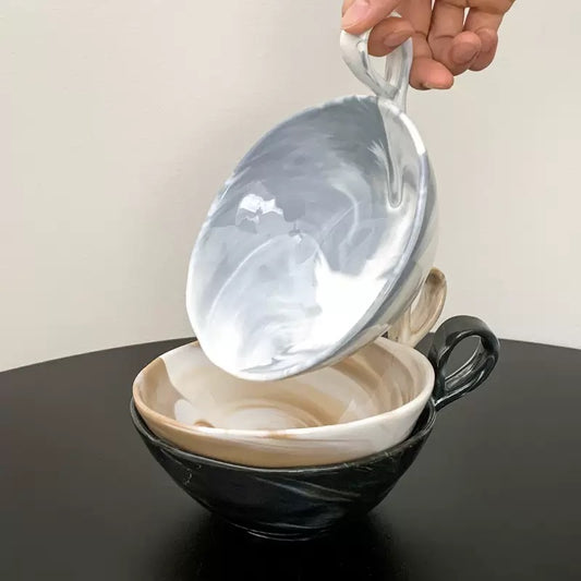 Marbled Ceramic Yogurt Bowl with Handle – 420ML