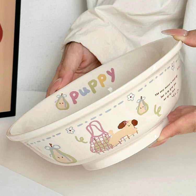 Snowy Puppy Ceramic Ramen Bowl - 1000ML