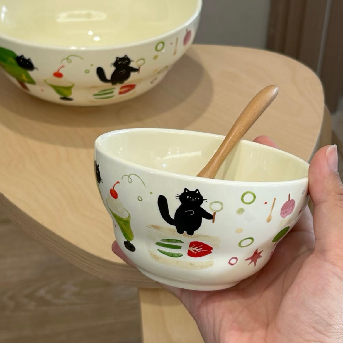 Black Cat Gourd-Shaped Ceramic Bowl - 400ML & 1500ML