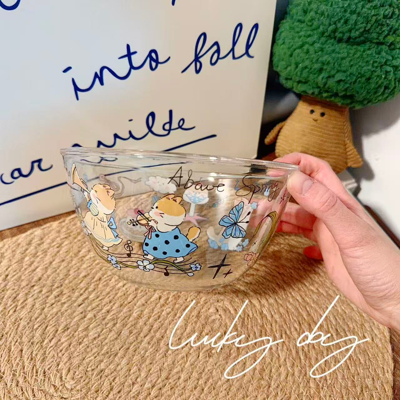 Cute Spring Doodle Glass Bowl - Microwave Safe, 350ML / 900ML