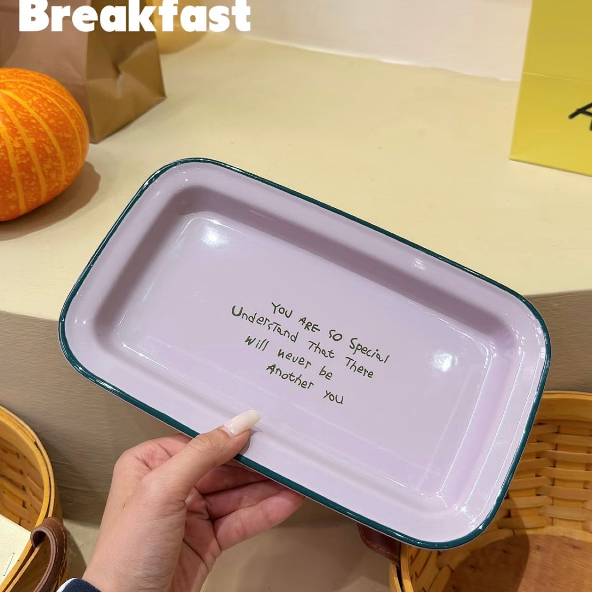 Pastel Colors Ceramic Rectangular Breakfast Plate, 10.5-Inch