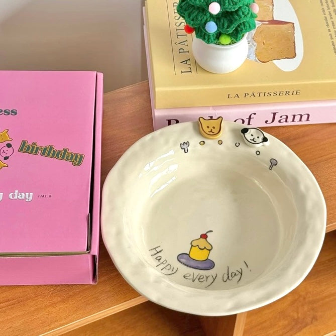 Button Puppy Deep Ceramic Plate | Gift Box Included