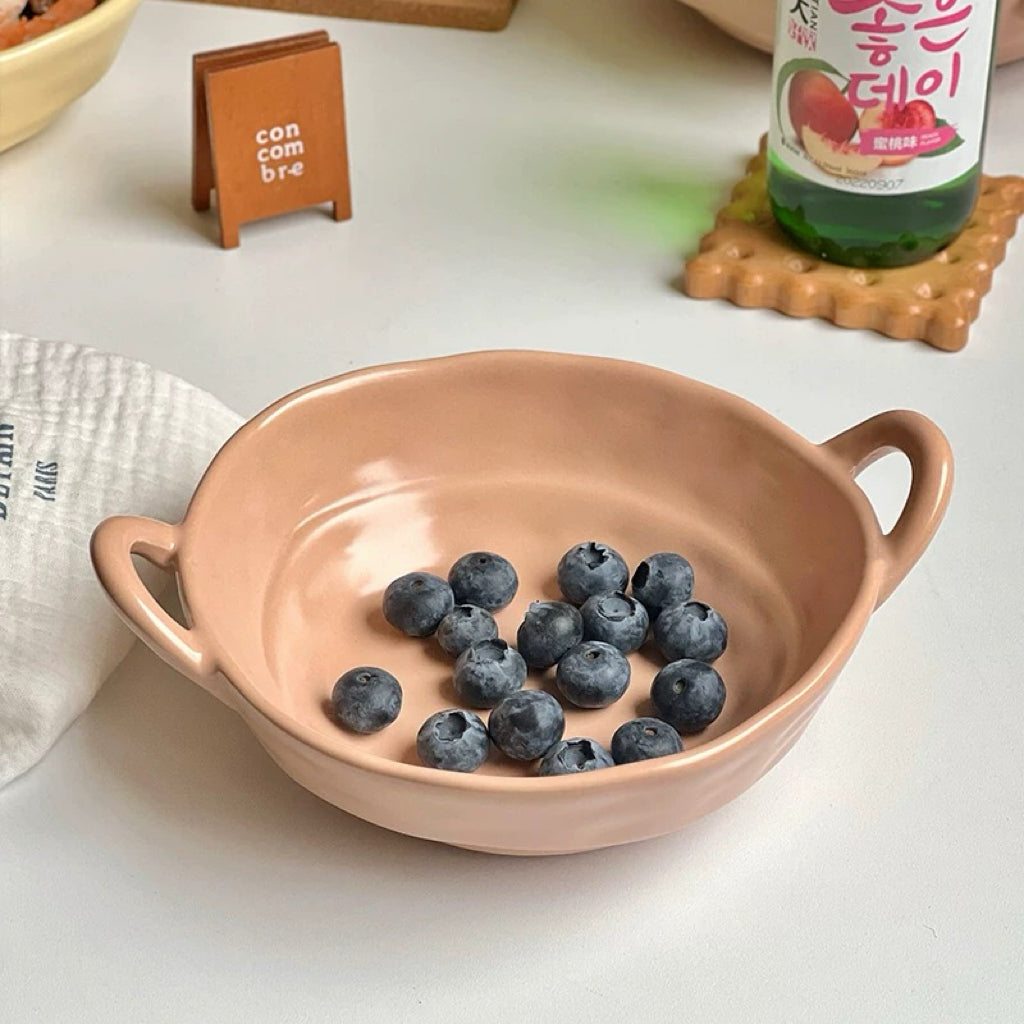 Macaron Color Double-Handle Ceramic Bowl | Three Sizes Available | 550ml, 700ml, 960ml