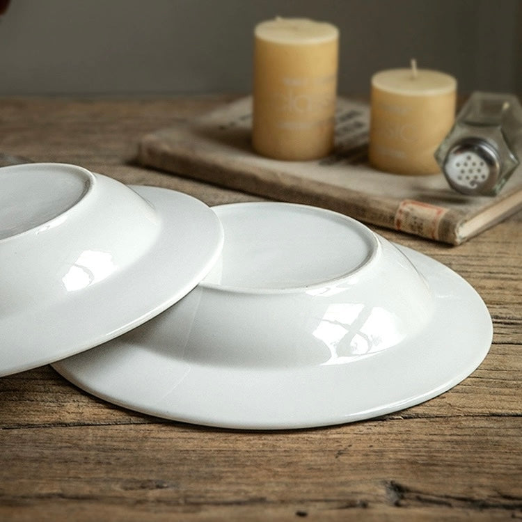 Elegant White Ceramic Pasta Plate – 8.5-Inch | Microwave & Dishwasher Safe