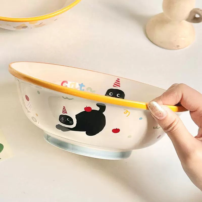Cat & Dog Party Ceramic Ramen Bowl – 1000ML