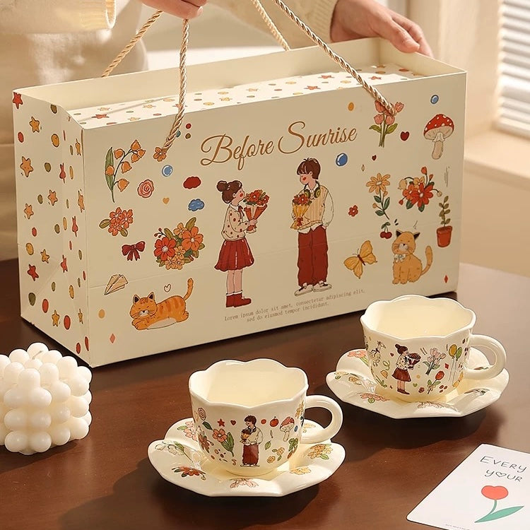 Ceramic Couple Mug Gift Set - Perfect Anniversary or Wedding Gift