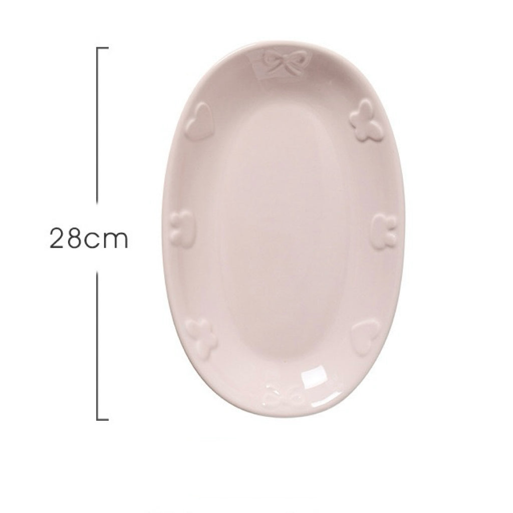 Embossed Bunny Ceramic Dinnerware Set | Pastel Pink & Cream White Tableware