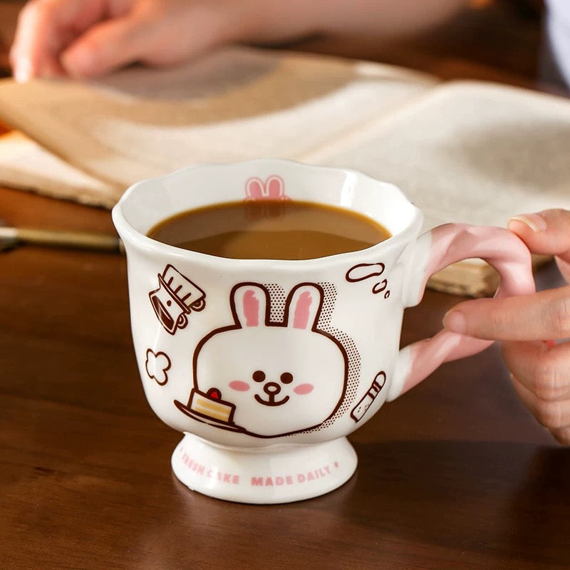 Brown Bear & Cony Bunny Ceramic Mug | Vintage-Inspired Coffee Cup, 400ML Capacity