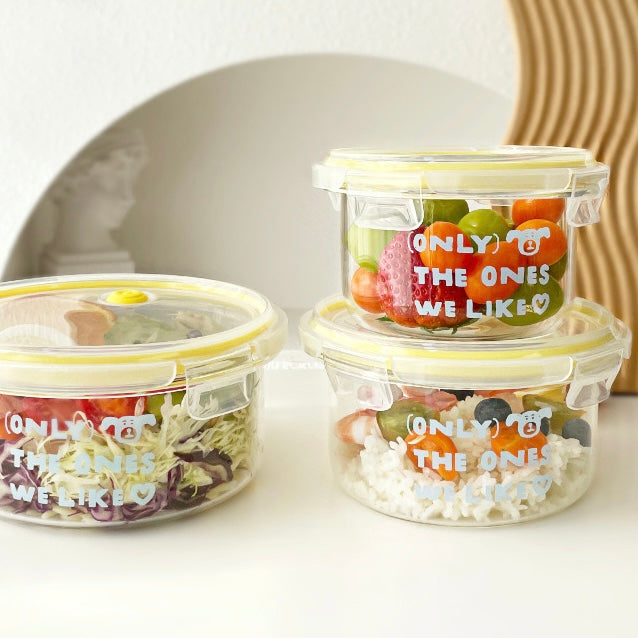 Blue Letter Round Glass Food Container – 500ML / 700ML / 1000ML