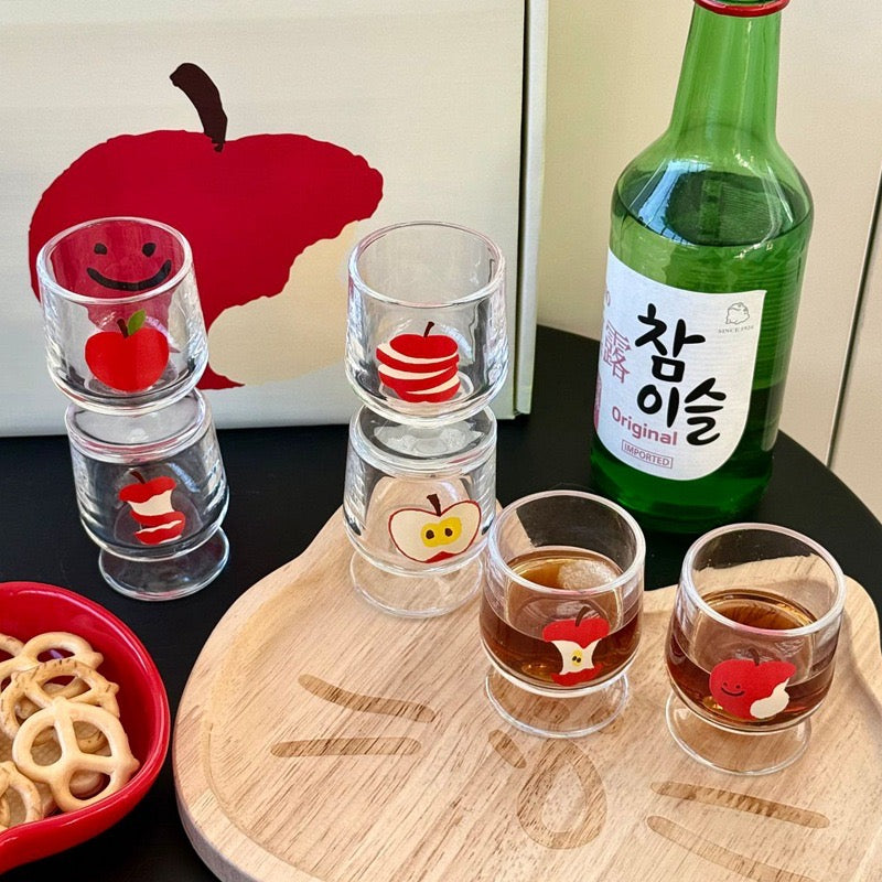 Cute Red Apple Glass Soju Shot Cup Gift Set - Set of 6, 50ML