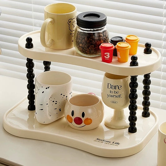 Creamy Style Desktop Storage Rack - Multi-Layer | Ideal for Organizing Cups and Cosmetics