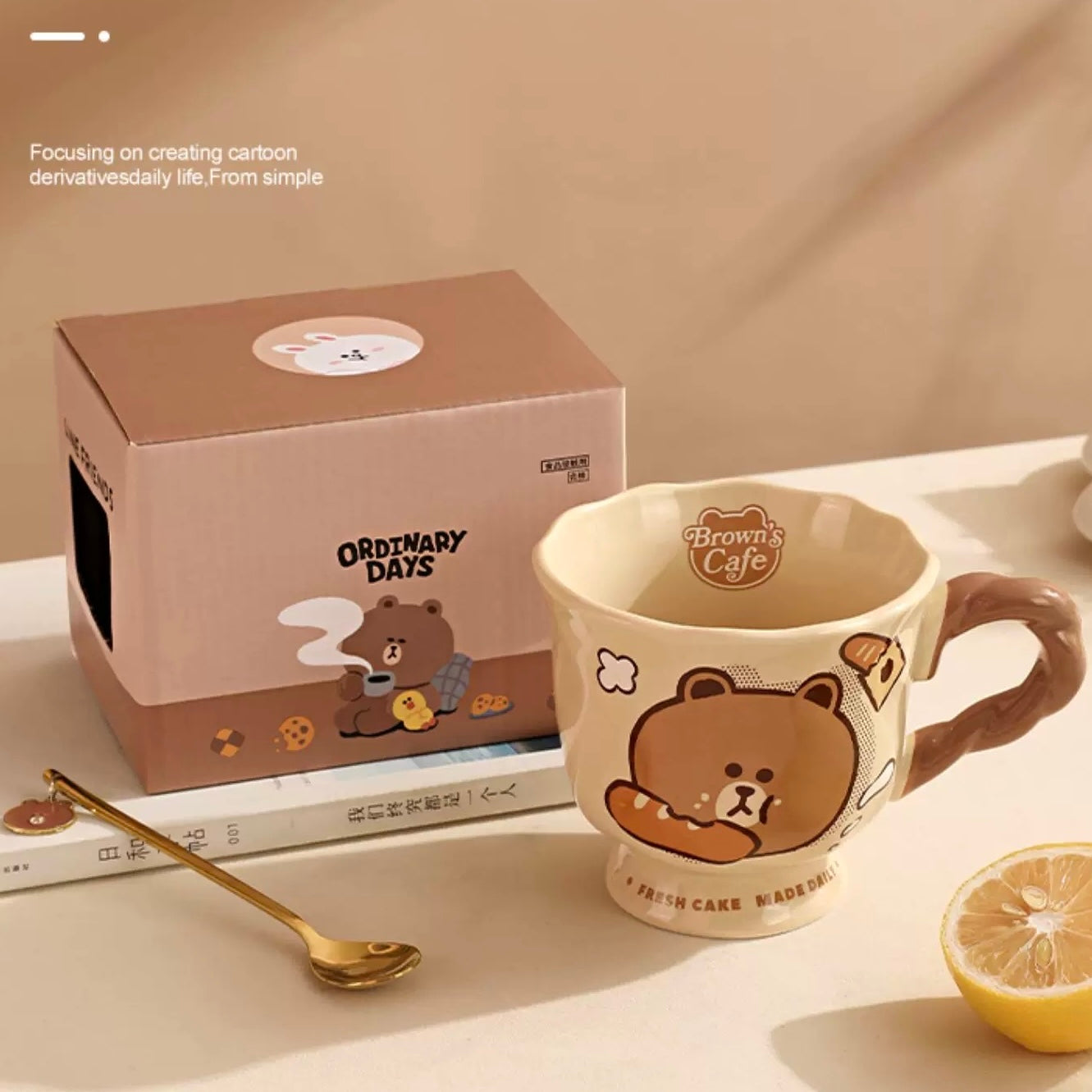 Brown Bear & Cony Bunny Ceramic Mug | Vintage-Inspired Coffee Cup, 400ML Capacity