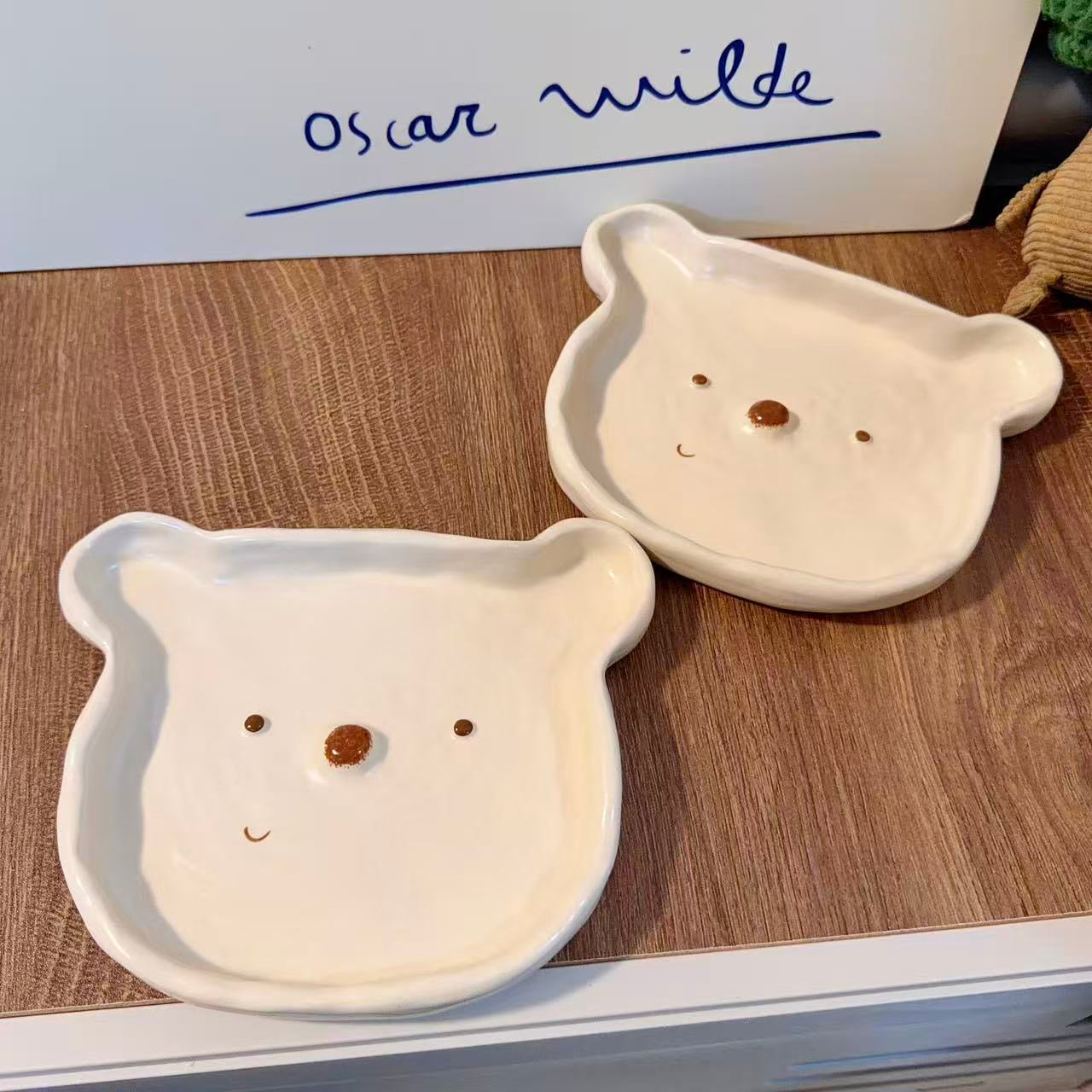 Bear-Shaped Ceramic Dessert Plate - 7.7-Inch