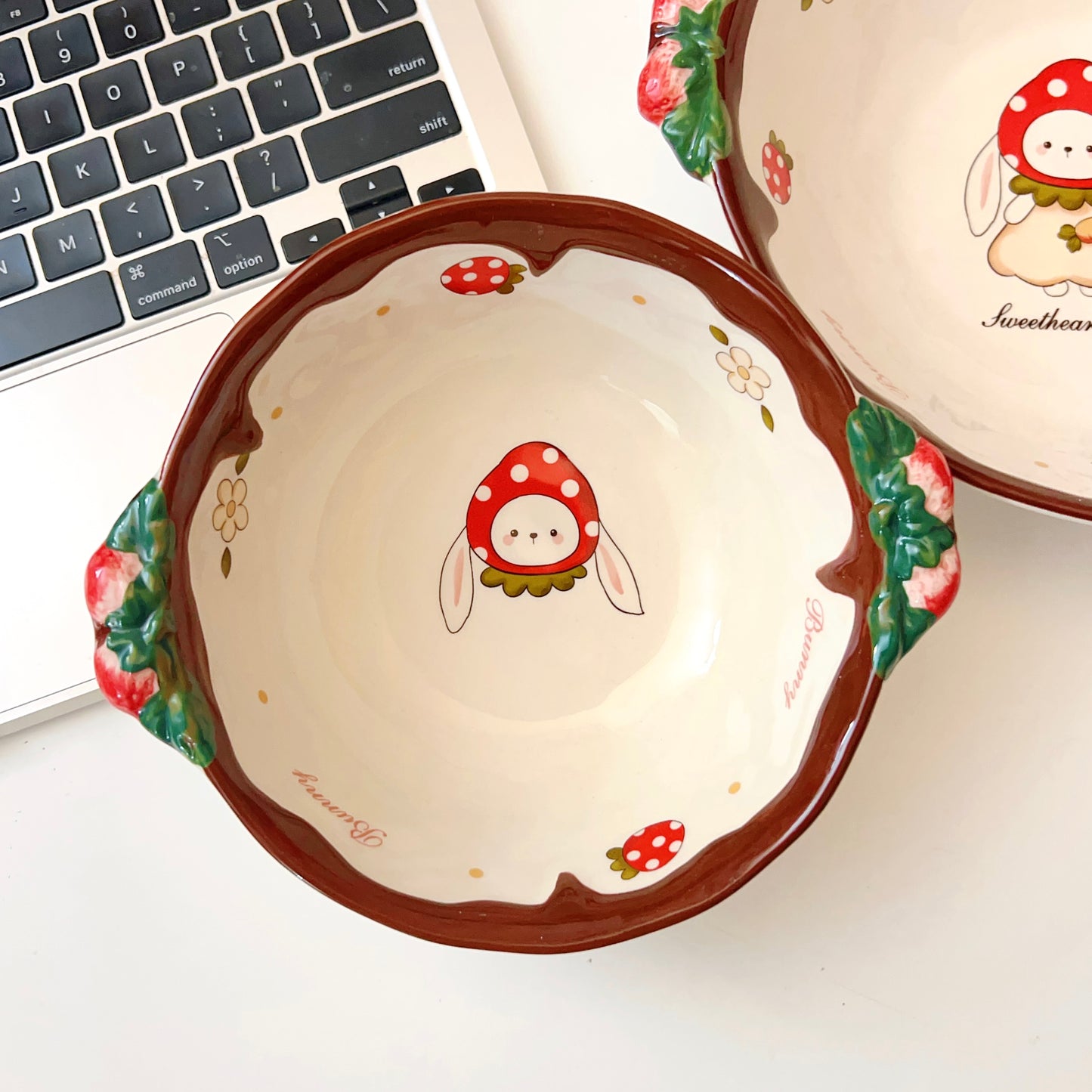 Chocolate Strawberry Bunny Ceramic Bowls - 550ML & 900ML