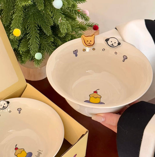 Cartoon Puppy Ceramic Yogurt Bowl | Gift-Ready Packaging