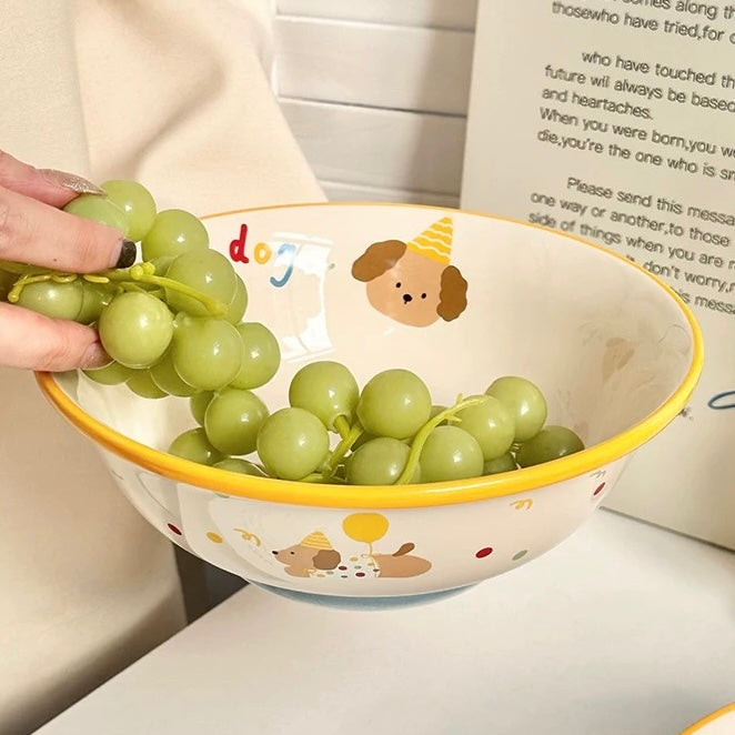 Cat & Dog Party Ceramic Ramen Bowl – 1000ML