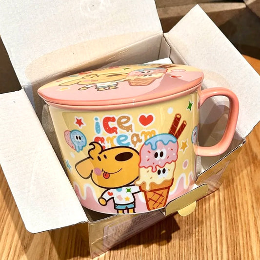 Large Capacity Ceramic Ramen Bowl - Cute Hamburger & Ice Cream Dog Designs, 1000ml with Gift Box
