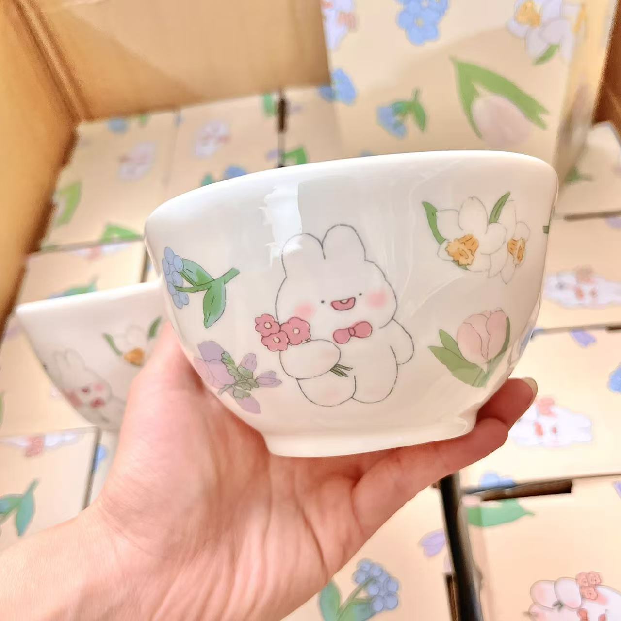 Handcrafted Bunny Ceramic Bowl & Spoon Set – 5.3” with Gift Box